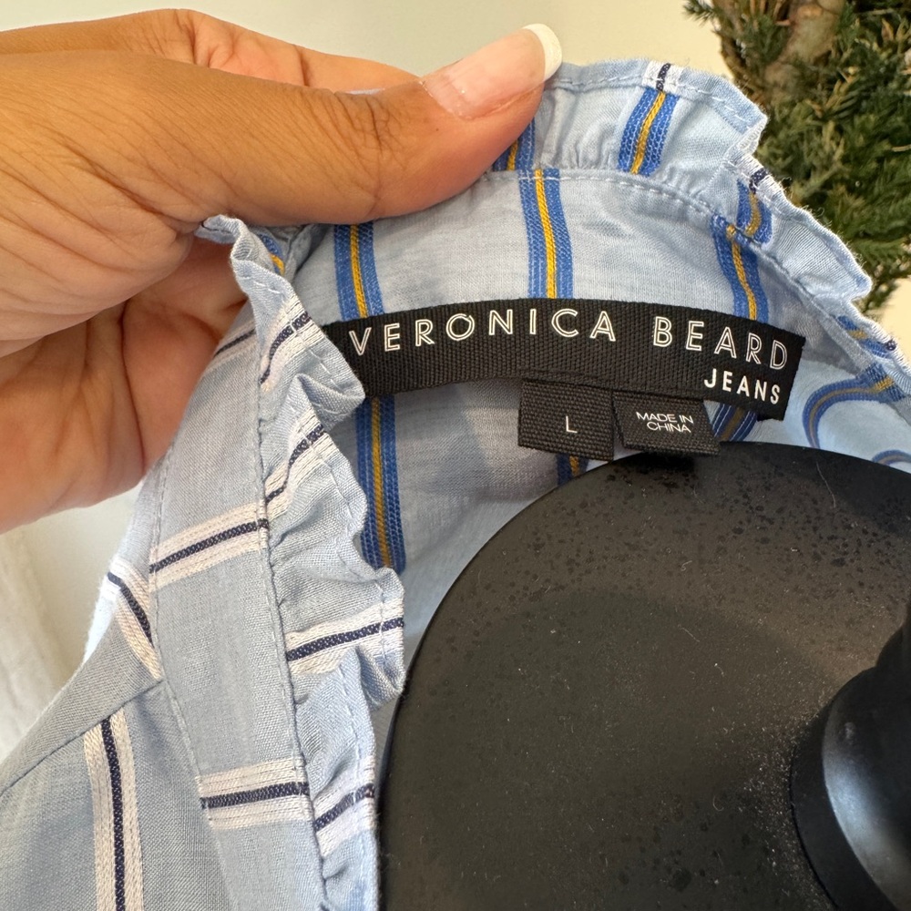 Veronica Beard Light Blue Blouse with Ruffled Bib Collar - Size L - Picture 7 of 11